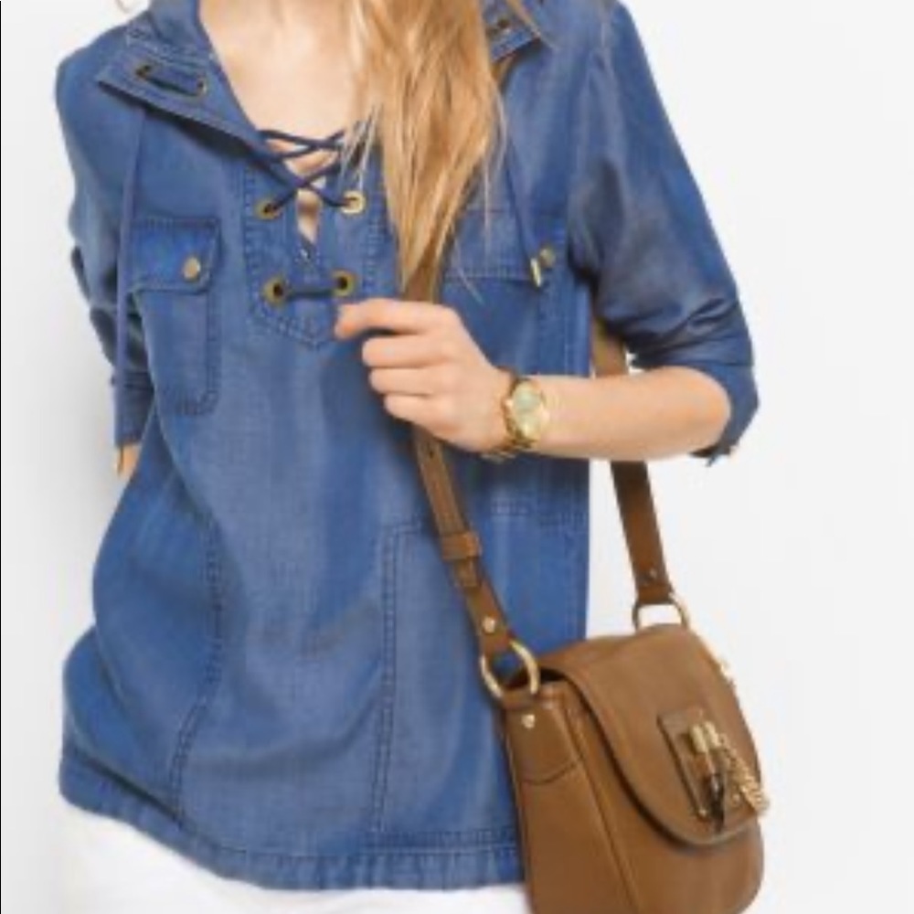 MICHAEL KORS Denim Washed Lace-Up Pullover